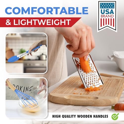 Kaluns 50 PCS Silicone Kitchen Utensils Set Complete Kitchen Set - 800°F Heat Resistant Non-Stick Premium Silicone Cooking Utensils W Wooden Handles - Can Opener, Masher, Turner, Silicone Spatula Set