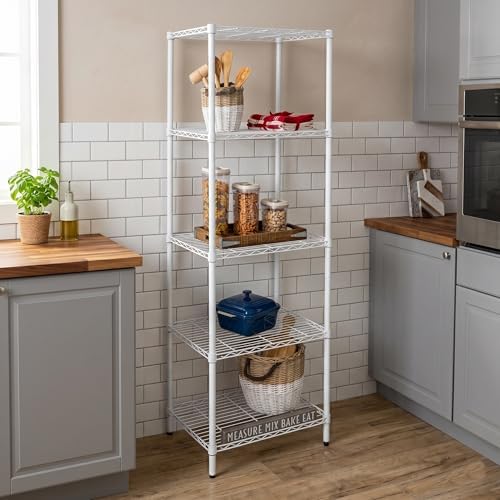 Honey-Can-Do 5-Tier Heavy Duty Adjustable Shelving Unit, 250-lb Per Shelf NSF Certified Metal Storage Rack, White Wire Shelf for Laundry Kitchen Pantry, 24 x 18 x 72 in