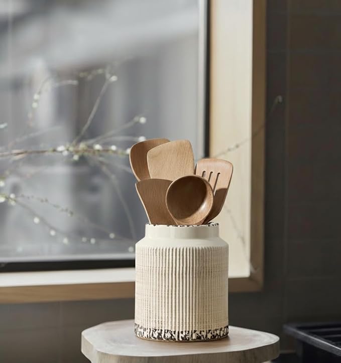 JIEMEI HOME Kitchen Utensil Holder, 6.77" Ceramic Farmhouse Stable Utensil Crock - Image 6