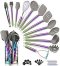 38 Piece Silicone kitchen Cooking Utensils Set with Utensil Crocks, Silicone Head and Stainless Steel Handle Cookware, Kitchen Tools for Utensil Set, Non-Stick kitchen Gadgets,Dishwasher Safe(Rainbow)