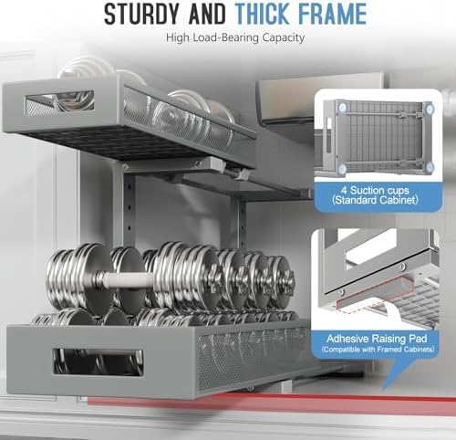 2 Pack 17IN Depth Under Sink Storage Organizer, Large 2-Tier Elegant Mesh Pull Out Shelf for Kitchen and Bathroom Cabinet Organization, L-Shaped and Adjustable Height Design-Gun Gray