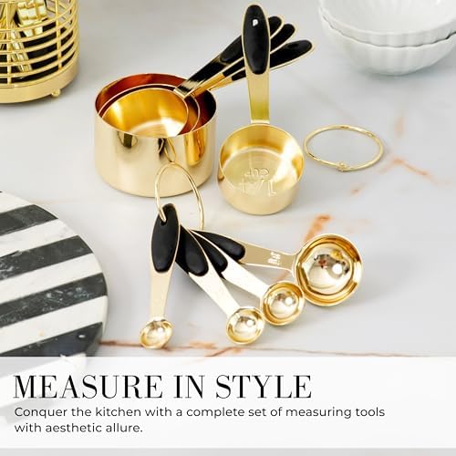 Styled Settings Black and Gold Measuring Cups and Spoons Set, 8-Piece