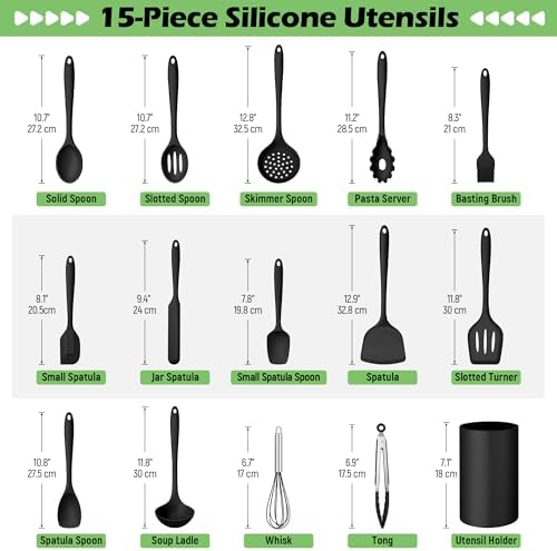 Homikit Silicone Cooking Utensil Set, 15pcs Kitchen Utensils with Holder