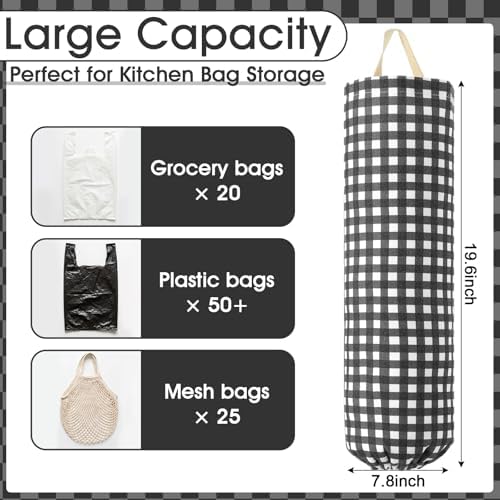 Gingham Plastic Bag Holder for Grocery Bag, Black