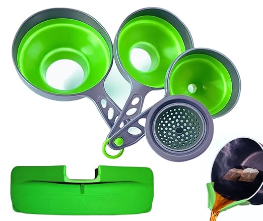 Collapsible Funnel Set of 3 | Silicone Pot Edge Soup Pour Spout | Food Grade by TEN73