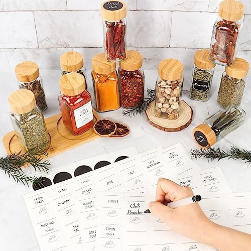 24 Pack 6 oz Glass Spice Jars with Bamboo Lids
