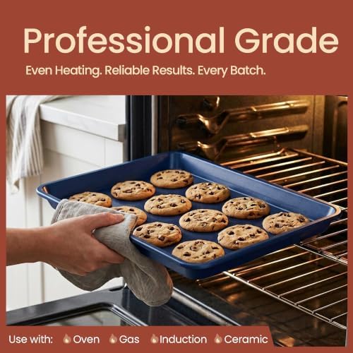 BAKKEN Nonstick Carbon Steel Bakeware Set - 6 Piece Kitchen Baking Trays, Non Toxic Stackable Oven Pans Bundle with Cookie Sheets, 6 Cup Muffin, Roaster, Square Cake, and Loaf Pan for Bread
