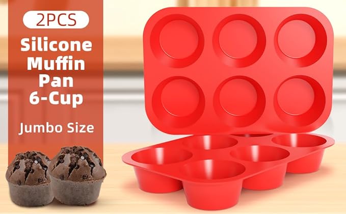 CAKETIME Silicone Jumbo Muffin Pan, 3.5 Inch Silicone Texas Muffin Pan 6 Cup - Image 4