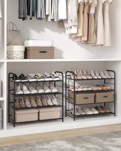 SONGMICS 4-Tier Stackable Metal Shoe Rack, Holds Up to 16 Pairs of Shoes