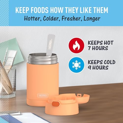THERMOS FUNTAINER 16 Ounce Stainless Steel Vacuum Insulated Food Jar with Folding Spoon, Neon Orange (Pack of 6)