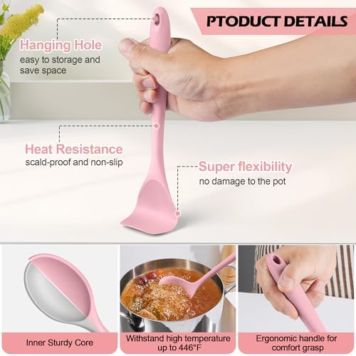 Homikit 15-Piece Kitchen Utensil Set, Pink Silicone Utensils with Holder