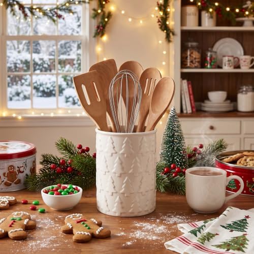 Yungyan Ceramic White Christmas Tree Utensil Holder for Kitchen