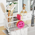 Sponge Holder for Kitchen Sink,Smiley Face Sink Caddy with Removable Brush Holder,Self-Draining Sponge Caddy for Sponge,Soap,Dish Brush,Scrubber,Kitchen Essentials and Gadgets-White