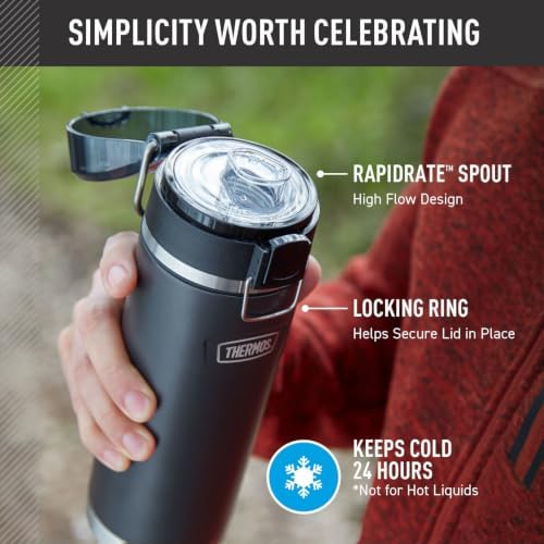 THERMOS ICON SERIES, Stainless Steel Water Bottle with Spout - 24 Ounce, White - Vacuum Insulated Water Bottle with Lid