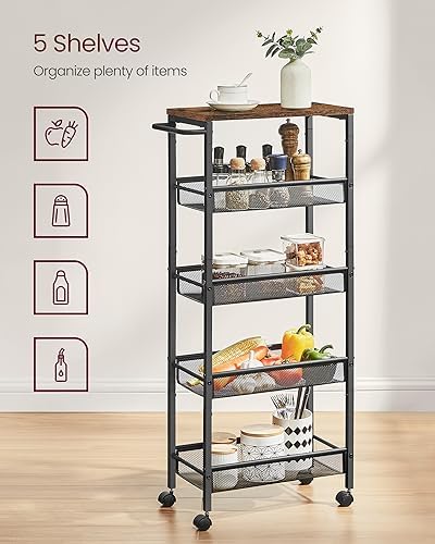 VASAGLE 5-Tier Slim Rolling Storage cart with Wheels, 8.7 Inches, Metal