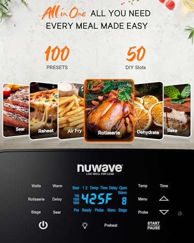 Nuwave Brio 15.5Qt Air Fryer Rotisserie Oven, 50°-425°F Temp Controls