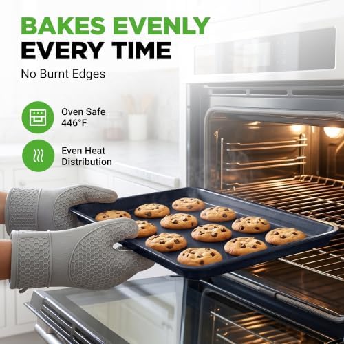 NutriChef Non-Stick Cookie Sheet Baking Pans, 2-Piece Oven Baking Trays w/ Superior Nonstick Coating - 15" x 11" & 13" x 9" Sizes for Convenient Roasting & Baking - Dishwasher Safe