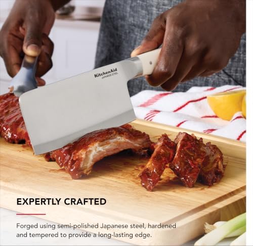 KitchenAid 6 Inch Forged Cleaver, Japanese Steel, Eastern-Style Ergonomic Handle with Blade Cover, Milkshake