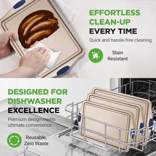 NutriChef 3‑Piece Non‑Toxic Cookie Sheets for Baking – Premium Carbon Steel Oven Tray Set with Blue Silicone Handles – Nonstick Baking Sheet Set for Cookies, Pastries & Oven‑Safe Cooking