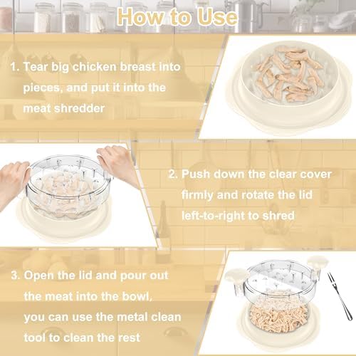 Chicken Shredder Tool Twist Large Meat Shredder with Brush&Fork, Beige