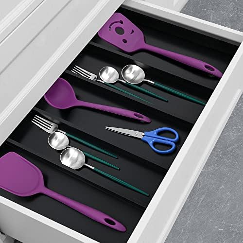 Utoplike Bamboo Drawer Organizer Kitchen Utensils, Silverware Tray Black