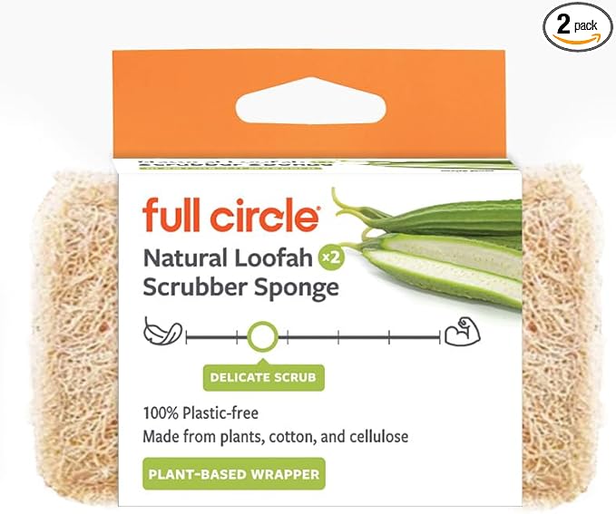 Full Circle 100% Plant-Based Loofah Sponges – Pack of 2 – Plastic-Free by FULLCIRCLE