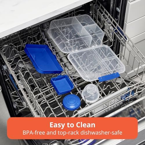 Rubbermaid Pack & Go Microwavable Set With Two 1.35 L Container with Divider Insert and Two 360 mL Round Containers, Leakproof Meal Prep Containers