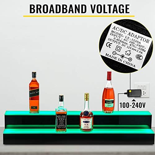 VEVOR LED Lighted Liquor Bottle Display Shelf, 2 Step 40 inch LED Home Bar Shelves, Acrylic Lighted Illuminated Display Rack with RF Remote & App Control 7 Static Colors 1-4 H Timing for 20 Bottles