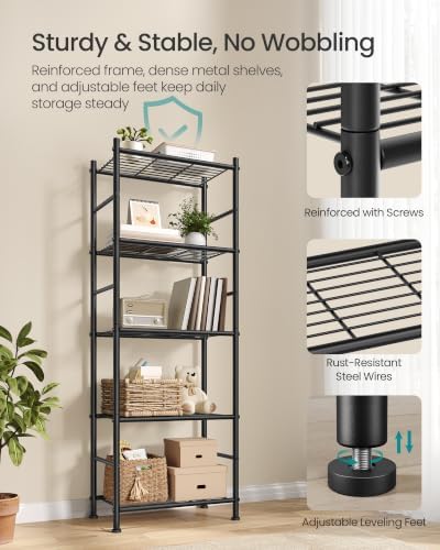 SONGMICS 5-Tier Shelving Unit, Steel Storage Rack, 11.8 x 15.7 x 56.7 Inch