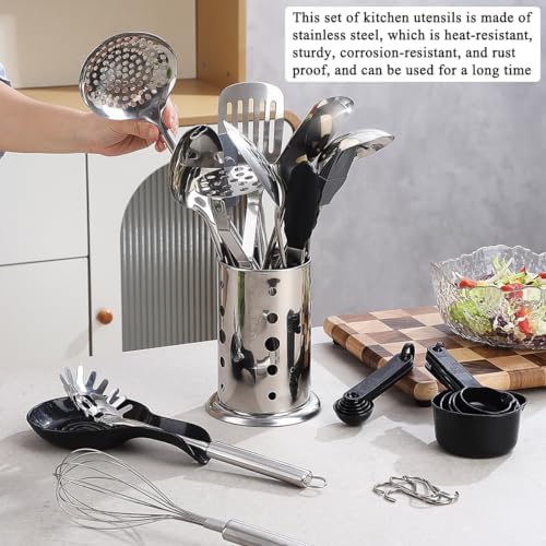 Kitchen Utensils Set, 39 Pieces Stainless Steel Cooking Utensils Set, Spoon Spatula Set with Sturdy Stainless Steel Utensil Holder, Dishwasher Safe