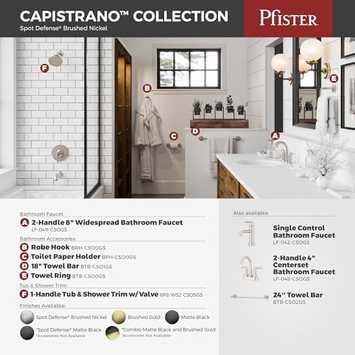 Pfister Capistrano Wall-Mounted Towel Hook Bathroom Accessory with Spot Defense Brushed Nickel Finish and Concealed Screw Installation for Bathroom Hardware BRHCSO0GS