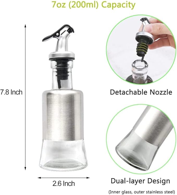 Mincham Olive Oil Dispenser - 7oz Glass & Stainless Steel Oil & Vinegar Cruet - Image 3