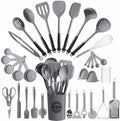 Kikcoin 43 PCS Silicone Kitchen Utensils Set, Dishwasher Safe Kitchen Cooking Utensils Set, 446°F Spatulas Silicone Heat Resistant, Non Toxic Silicone Utensils Set With Two-Tone Grip Handles, Gray