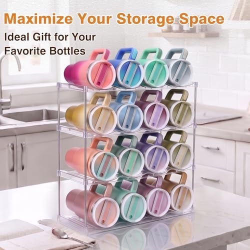 Large Compartment Water Bottle Organizer, Stackable Water Bottle Holder for Stanley 40 oz Tumbler, Clear Tumbler Organizer for Cabinet, Kitchen Pantry or Countertop, 3 Pack (4 Pack)