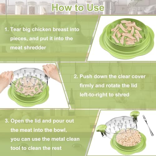 Chicken Shredder Tool Twist Large Meat Shredder with Brush&Fork, Matcha