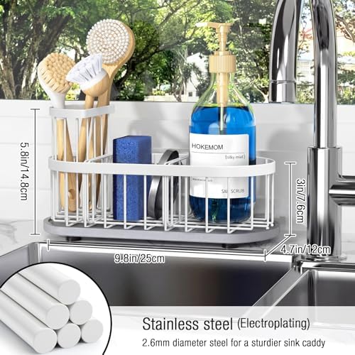 Sink Caddy with Stone Drying Mat, Sponge Holder & High Brush Holder