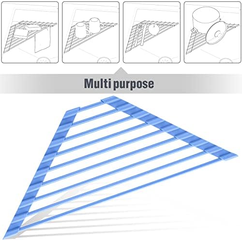 Tomorotec Triangle Roll Up Dish Drying Rack with Silicone Coating, Blue