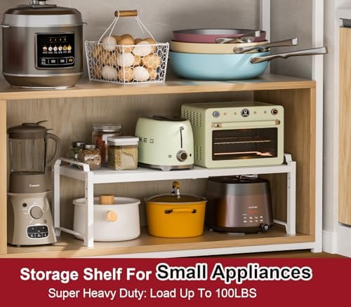 X-cosrack 12" Wide 100LBS Loading-Bearing Heavy Duty Kitchen Storage Shelf, Expandable Cabinet Shelf Organizer, Stackable Adjustable Storage Shelves for Kitchen Cabinet Cupboard Pantry Counter