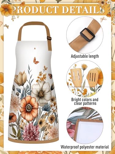 Bencailor 6 Pcs Fall Vintage Floral Aprons Gifts for Women with Pockets