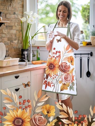Bencailor 6 Pcs Fall Vintage Floral Aprons Gifts for Women with Pockets