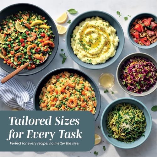 COOK WITH COLOR Mixing Bowls with Lids - 12 Piece Plastic Nesting Bowls Set includes 6 Prep Bowls and 6 Lids, Microwave Safe Mixing Bowl Set, Blue Rhombus