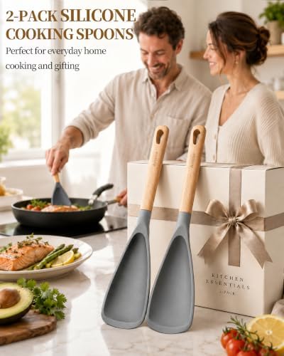 Astercook Cooking Spoon, 2 Pack, Nonstick Safe Silicone Spatula