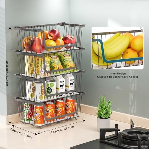 4 Pcs Stackable Wire Baskets,Pantry bin,14.57"L x 7.09"W x 5.12"H