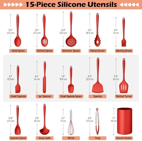 Homikit Kitchen Cooking Utensils Set, 15-Piece Silicone Spatula with Holder