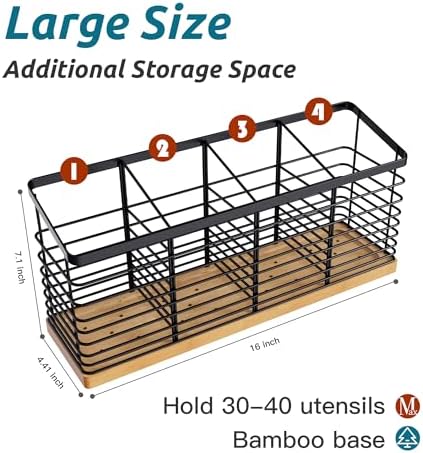 Suli Extra Large Kitchen Utensil Holder, 4 Compartments, Black
