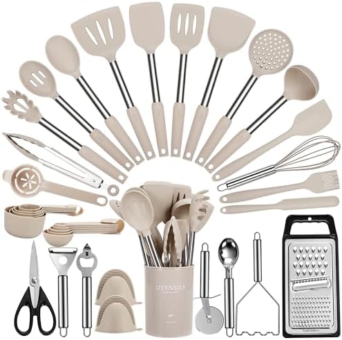 Fyvva 35 Pcs BPA Free Silicone Kitchen Utensils Set Stainless Steel Handles