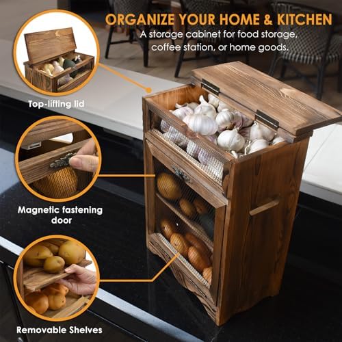 Ikee Design Free Assemble Wood Countertop Potato and Onion Storage Cabinet