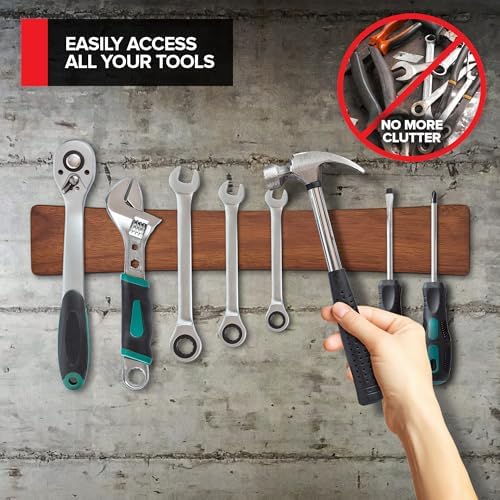 16 Inch Acacia Wood Magnetic Knife Holder with Multipurpose Use, Magnetic Knife Holders for Kitchen, Wooden Knife Rack, Magnet Strips for Knives & Metal Utensils, Tool Holder, Art Supply Organizer