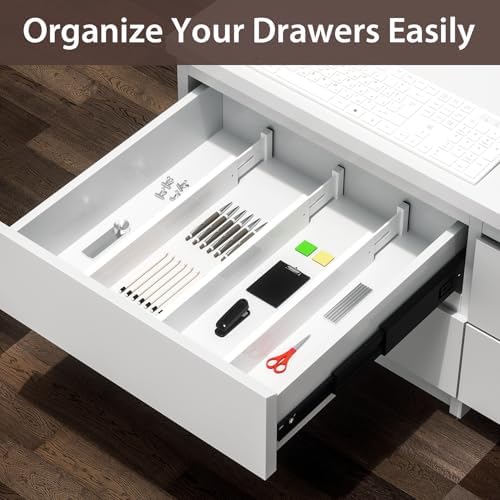 4 Pack Bamboo Drawer Dividers 17-22" Adjustable Kitchen Organizer, White