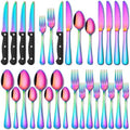 EUIRIO 24 Piece Rainbow Silverware Set with Steak Knives Stainless Steel Flatware Set for 4 Cutlery Utensil Set Includes Knife Mirror Polished Dishwasher Safe for Home Restaurant
